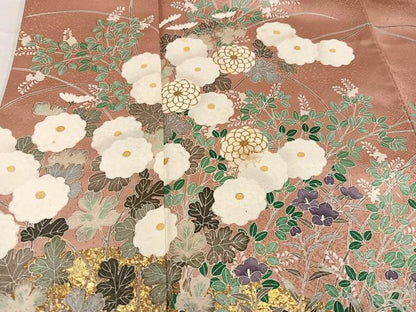 平和屋着物●訪問着 作家物 輝雄 駒刺繍 草花文 金彩 暈し染め 正絹 逸品 AABF4496ph