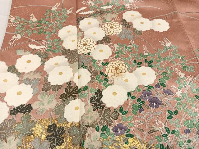 平和屋着物●訪問着 作家物 輝雄 駒刺繍 草花文 金彩 暈し染め 正絹 逸品 AABF4496ph