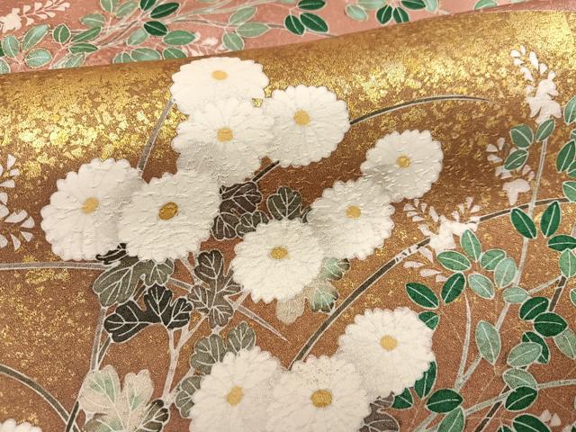 平和屋着物●訪問着 作家物 輝雄 駒刺繍 草花文 金彩 暈し染め 正絹 逸品 AABF4496ph