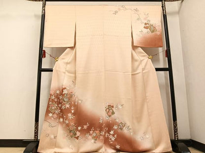 平和屋着物●訪問着 破れ色紙草花文 暈し染め 金彩 正絹 逸品 AABF4497ph