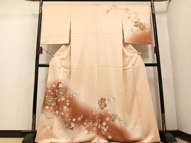 平和屋着物●訪問着 破れ色紙草花文 暈し染め 金彩 正絹 逸品 AABF4497ph