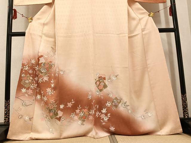 平和屋着物●訪問着 破れ色紙草花文 暈し染め 金彩 正絹 逸品 AABF4497ph