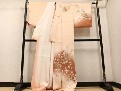 平和屋着物●訪問着 破れ色紙草花文 暈し染め 金彩 正絹 逸品 AABF4497ph
