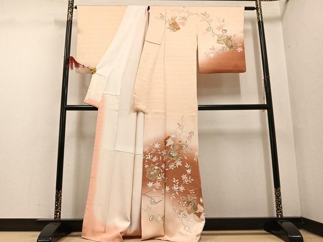 平和屋着物●訪問着 破れ色紙草花文 暈し染め 金彩 正絹 逸品 AABF4497ph