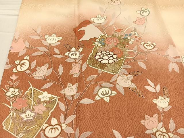 平和屋着物●訪問着 破れ色紙草花文 暈し染め 金彩 正絹 逸品 AABF4497ph