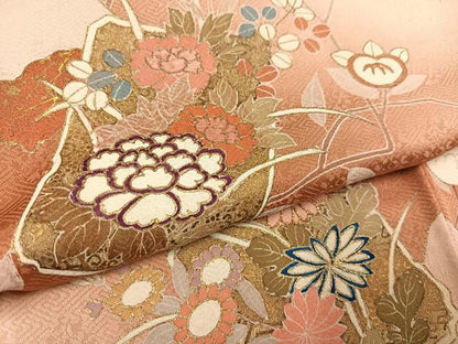 平和屋着物●訪問着 破れ色紙草花文 暈し染め 金彩 正絹 逸品 AABF4497ph