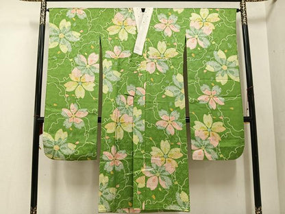 平和屋着物●振袖用長襦袢 無双仕立て 桜文 半衿刺繍 正絹 逸品 AABF4498ph