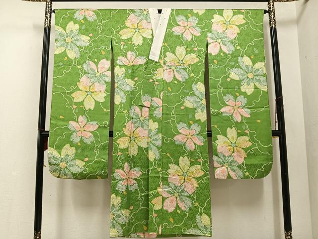 平和屋着物●振袖用長襦袢 無双仕立て 桜文 半衿刺繍 正絹 逸品 AABF4498ph