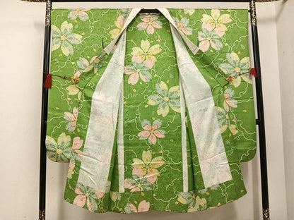 平和屋着物●振袖用長襦袢 無双仕立て 桜文 半衿刺繍 正絹 逸品 AABF4498ph