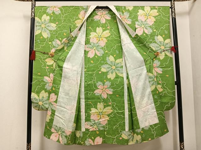 平和屋着物●振袖用長襦袢 無双仕立て 桜文 半衿刺繍 正絹 逸品 AABF4498ph