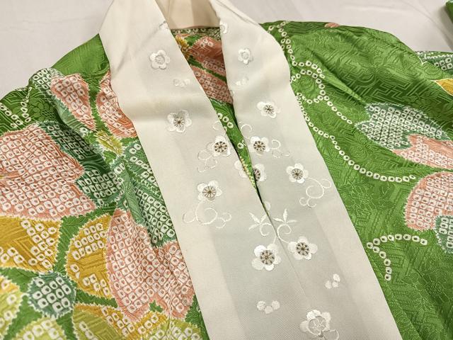 平和屋着物●振袖用長襦袢 無双仕立て 桜文 半衿刺繍 正絹 逸品 AABF4498ph