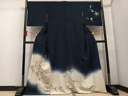 平和屋着物●訪問着 手描き 枝花文 暈し染め 金通し地 さが美扱い 正絹 逸品 AABF4500ph