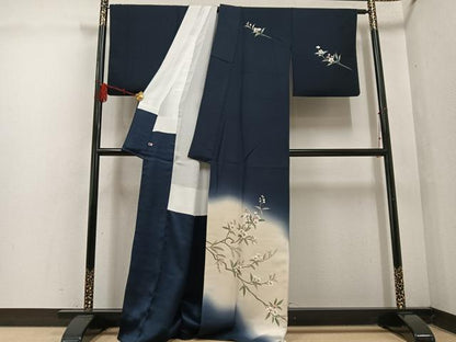 平和屋着物●訪問着 手描き 枝花文 暈し染め 金通し地 さが美扱い 正絹 逸品 AABF4500ph
