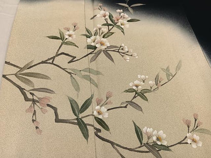 平和屋着物●訪問着 手描き 枝花文 暈し染め 金通し地 さが美扱い 正絹 逸品 AABF4500ph