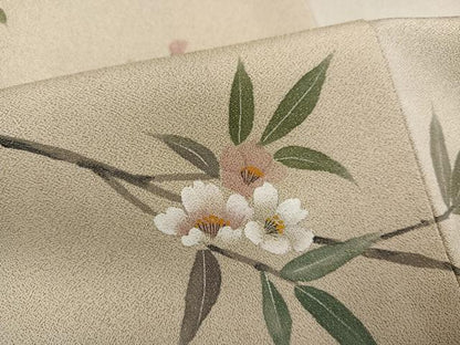 平和屋着物●訪問着 手描き 枝花文 暈し染め 金通し地 さが美扱い 正絹 逸品 AABF4500ph