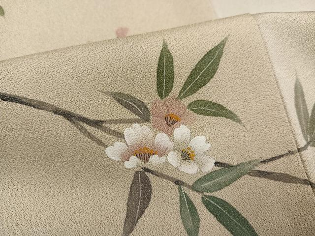 平和屋着物●訪問着 手描き 枝花文 暈し染め 金通し地 さが美扱い 正絹 逸品 AABF4500ph