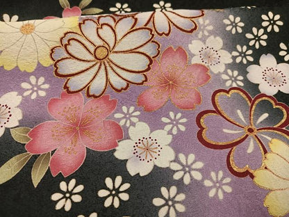 平和屋着物●豪華振袖 舞花文 暈し染め 黒地 金彩 ロング丈 正絹 逸品 AABF4501ph