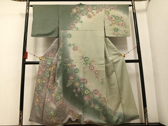 平和屋着物●訪問着 辻が花 絞り 幻彩 暈し染め 銀通し地 正絹 逸品 AABF4502ph