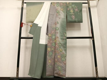 平和屋着物●訪問着 辻が花 絞り 幻彩 暈し染め 銀通し地 正絹 逸品 AABF4502ph