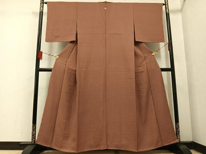 平和屋着物●上質な色無地 鹿の子地紋 赭色 正絹 逸品 未使用 AABF4503ph