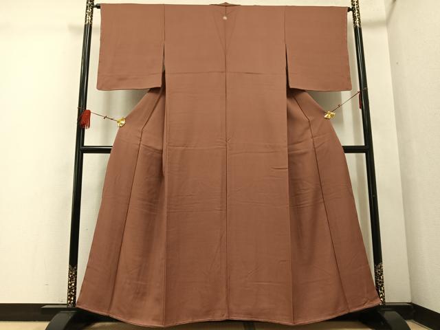 平和屋着物●上質な色無地 鹿の子地紋 赭色 正絹 逸品 未使用 AABF4503ph