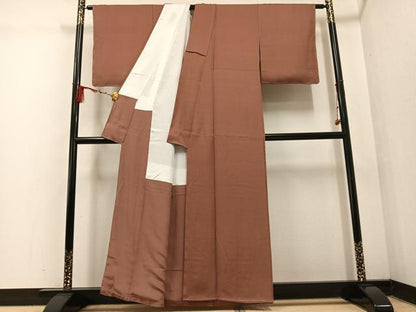 平和屋着物●上質な色無地 鹿の子地紋 赭色 正絹 逸品 未使用 AABF4503ph