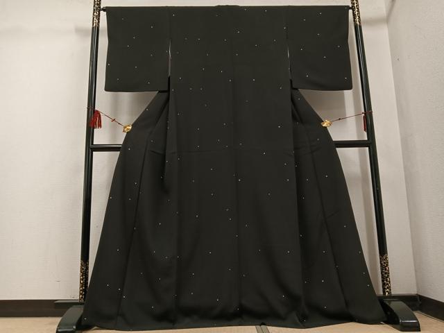 平和屋着物●上質な小紋 箔散らし 黒地 正絹 逸品 AABF4504ph