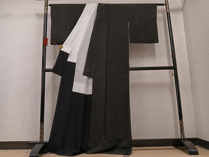 平和屋着物●上質な小紋 箔散らし 黒地 正絹 逸品 AABF4504ph