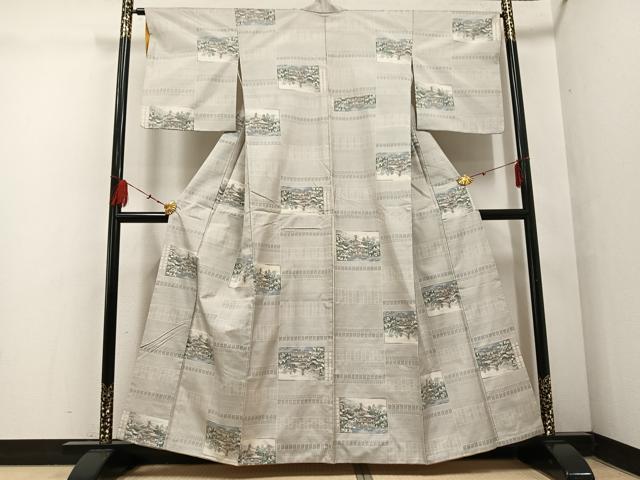 平和屋着物●本場大島紬 白大島 カタス7マルキ 総絣 金閣寺 正絹 逸品 AABF4506ph