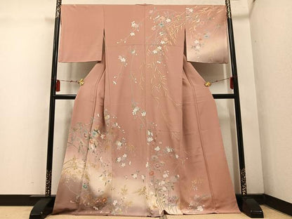 平和屋着物●訪問着 枝花文 暈し染め 金彩 三越扱い 正絹 逸品 未使用 AABF4511ph