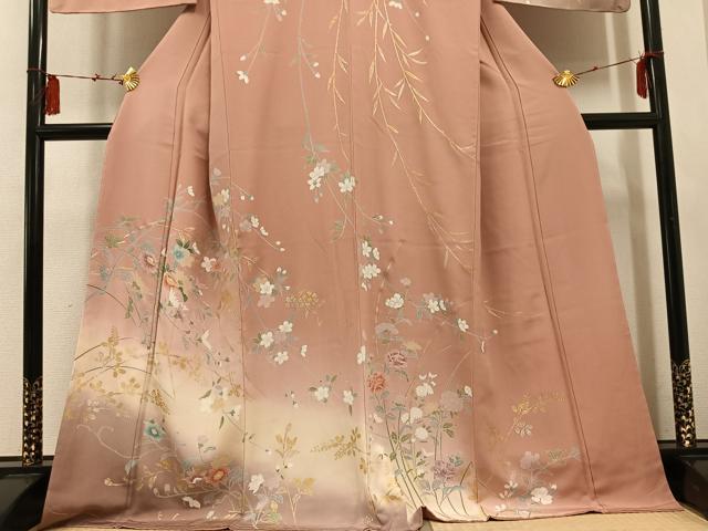 平和屋着物●訪問着 枝花文 暈し染め 金彩 三越扱い 正絹 逸品 未使用 AABF4511ph