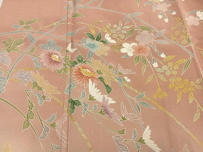 平和屋着物●訪問着 枝花文 暈し染め 金彩 三越扱い 正絹 逸品 未使用 AABF4511ph