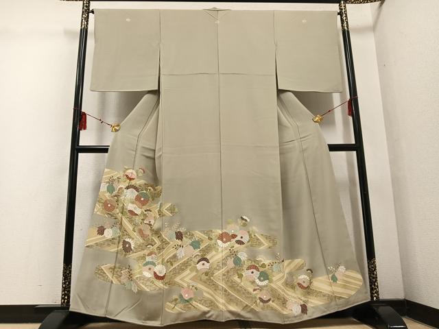 平和屋着物●豪華色留袖 友禅 草花文 金彩 正絹 逸品 AABF4512ph