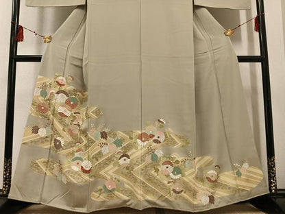 平和屋着物●豪華色留袖 友禅 草花文 金彩 正絹 逸品 AABF4512ph