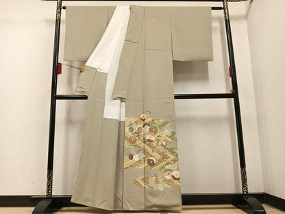 平和屋着物●豪華色留袖 友禅 草花文 金彩 正絹 逸品 AABF4512ph