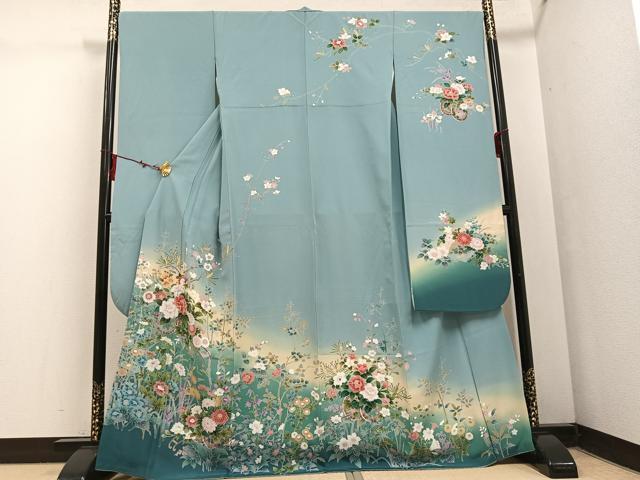 平和屋着物●豪華振袖 友禅 枝花文 暈し染め 正絹 逸品 AABF4516ph