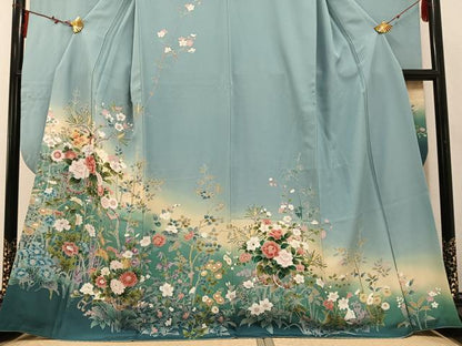 平和屋着物●豪華振袖 友禅 枝花文 暈し染め 正絹 逸品 AABF4516ph