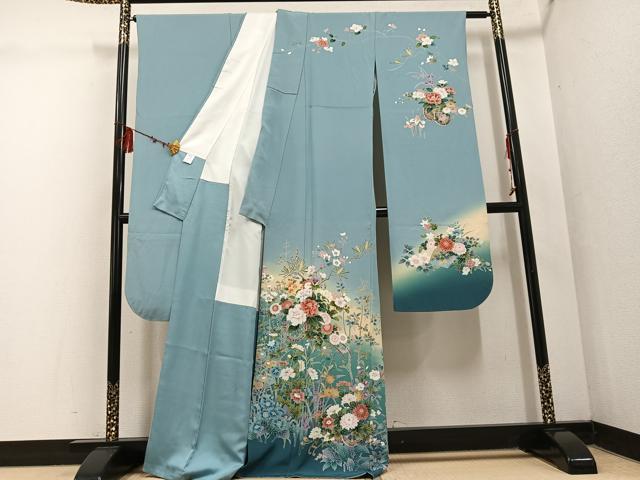 平和屋着物●豪華振袖 友禅 枝花文 暈し染め 正絹 逸品 AABF4516ph