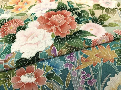 平和屋着物●豪華振袖 友禅 枝花文 暈し染め 正絹 逸品 AABF4516ph