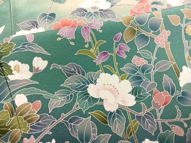 平和屋着物●豪華振袖 友禅 枝花文 暈し染め 正絹 逸品 AABF4516ph