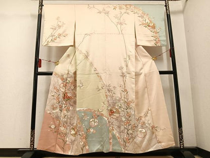 平和屋着物●訪問着 雪輪枝花文 金彩 正絹 逸品 AABF4517ph