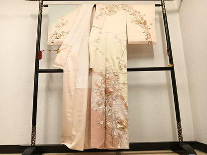平和屋着物●訪問着 雪輪枝花文 金彩 正絹 逸品 AABF4517ph