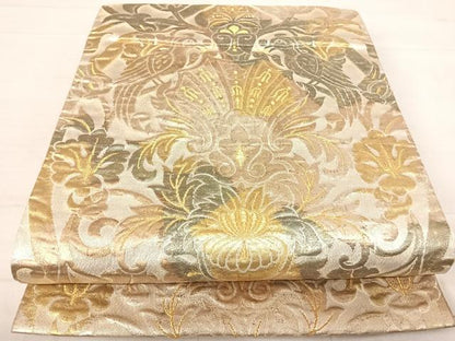 平和屋着物◎六通柄袋帯 更紗花文 金銀糸 正絹 逸品 AABF4522yx
