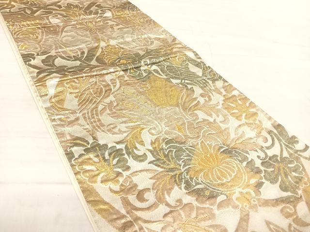 平和屋着物◎六通柄袋帯 更紗花文 金銀糸 正絹 逸品 AABF4522yx