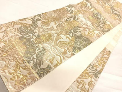 平和屋着物◎六通柄袋帯 更紗花文 金銀糸 正絹 逸品 AABF4522yx