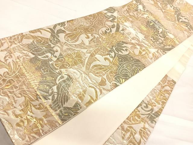平和屋着物◎六通柄袋帯 更紗花文 金銀糸 正絹 逸品 AABF4522yx