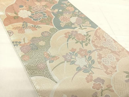 平和屋着物◎佐賀錦　六通柄袋帯　吉祥花文　金銀糸　正絹　逸品　AABF4524yx