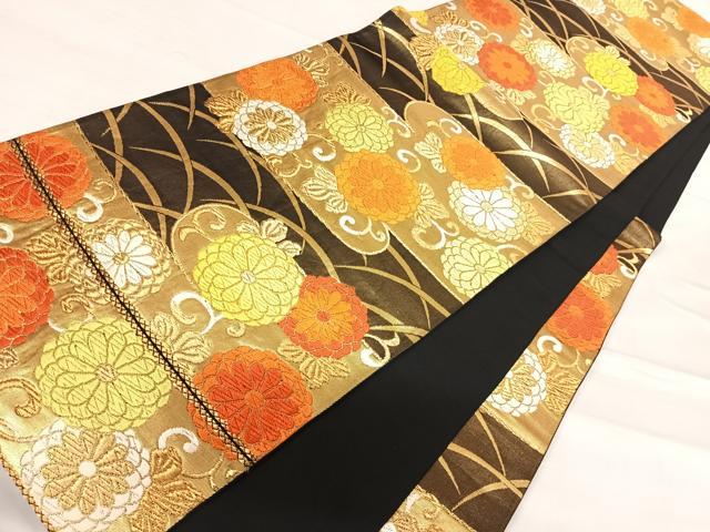平和屋着物◎六通柄袋帯 唐織 エ霞花唐草文 黒地 金銀糸 正絹 逸品 AABF4532yx