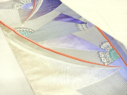 平和屋着物◎六通柄袋帯 唐織 手先長尺 抽象花文 銀糸 正絹 逸品 AABF4534yx