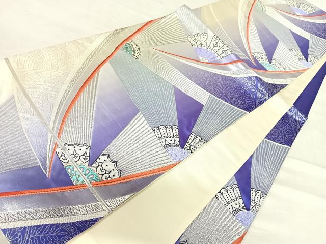 平和屋着物◎六通柄袋帯 唐織 手先長尺 抽象花文 銀糸 正絹 逸品 AABF4534yx